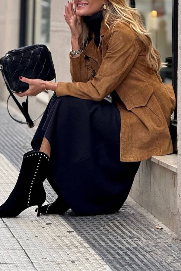 Vintage Brown Women's Suede Trench Coat