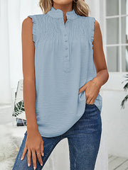 Loose Sleeveless Pleated Solid Color Stand Collar Vest Top