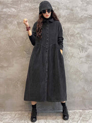 Original Solid Corduroy Lapel Dress