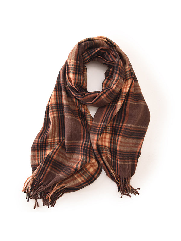 Keep Warm Plaid Tasseled Shawl&Scarf