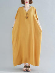 9 Colors Loose Solid Color V-Neck Maxi Dress