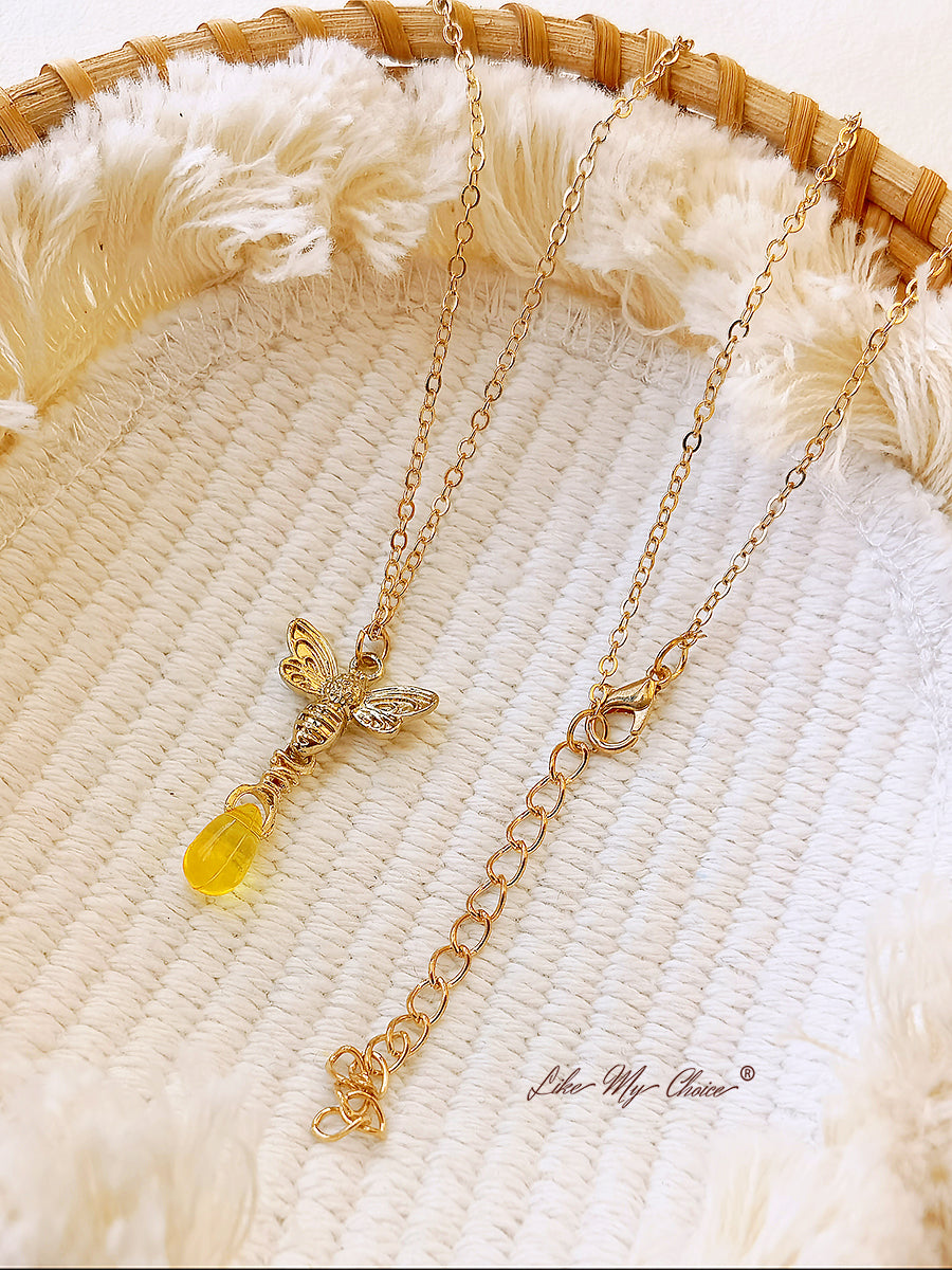 Retro Bee Amber Drop Necklace