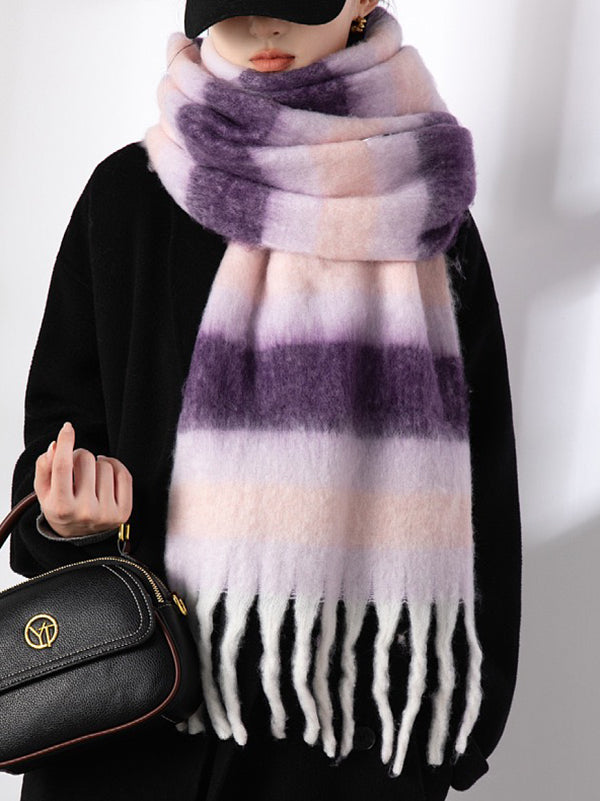 Thick Keep Warm Striped Tasseled Shawl&Scarf