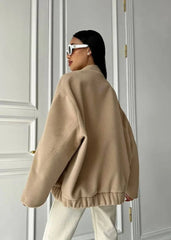 Chic Oversized Stand Collar Women's Coat with Large Pockets