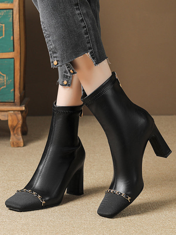 Chains Split-Joint Square-Toe Boots Pumps