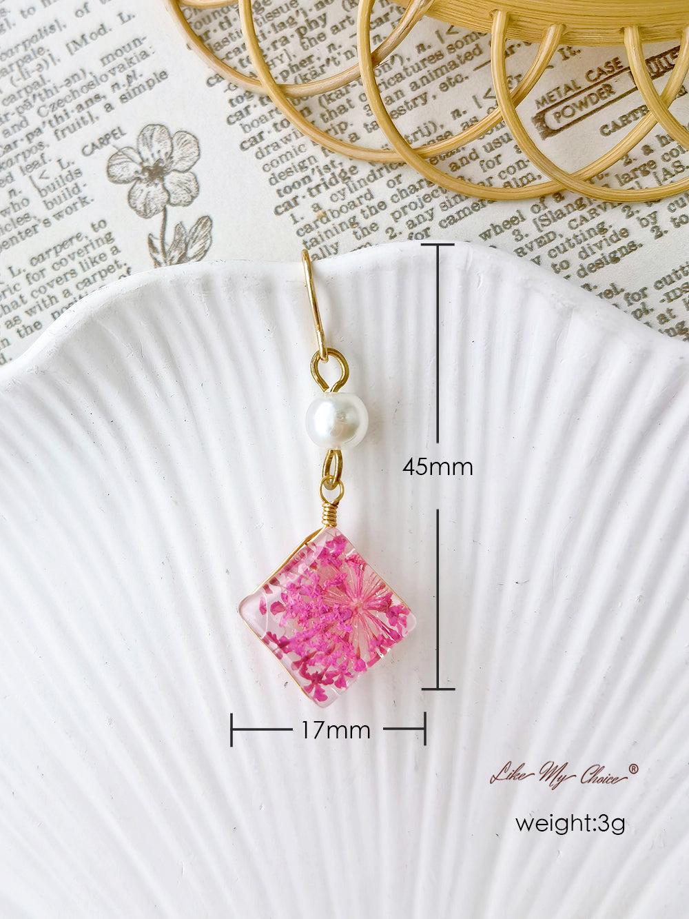 Handmade Resin Queen Anne Dried Flower Earrings