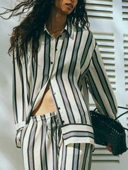 Modern Satin Irregular Striped Loose Shirt