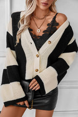 Contrast Striped Women's Sweater Cardigan Autumn And Winter Casual Loose Women's Knitting Shirt