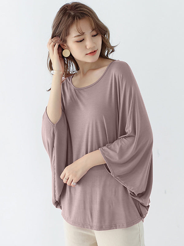 Vintage Loose Round-Neck Batwing Sleeves Shirts