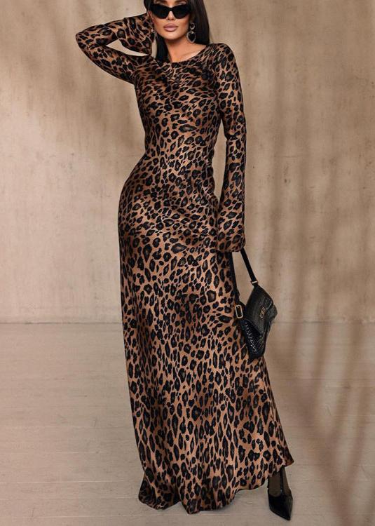 Round Neck Leopard Print Slim Fit Dress