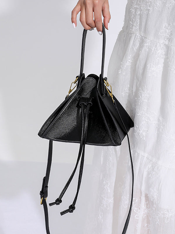 Triangle Drawstring Solid Color Split-Joint Handbags