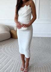 Elegant Pleated Tube Top Midi Dress