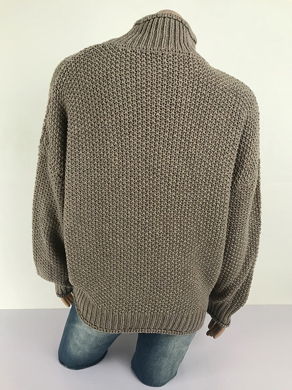 Casual Long Sleeves Solid Color High-Neck Sweater Tops