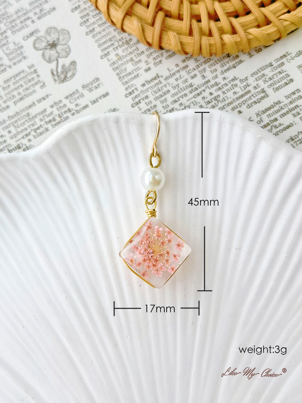 Handmade Resin Queen Anne Dried Flower Earrings