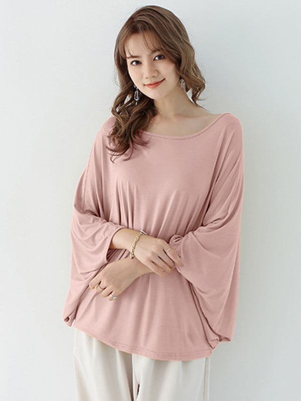 Vintage Loose Round-Neck Batwing Sleeves Shirts