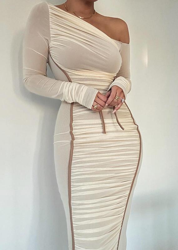 Asymmetrical Elegance Mesh Midi Dress