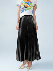 Loose Metallic Pleated Skirts Bottoms