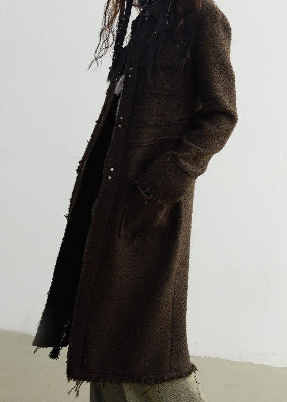 Fringed Textured Woolen Long Coat