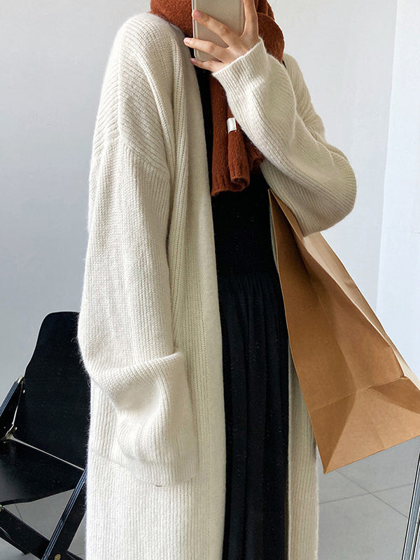 Casual Loose Solid Color Cardigan Tops