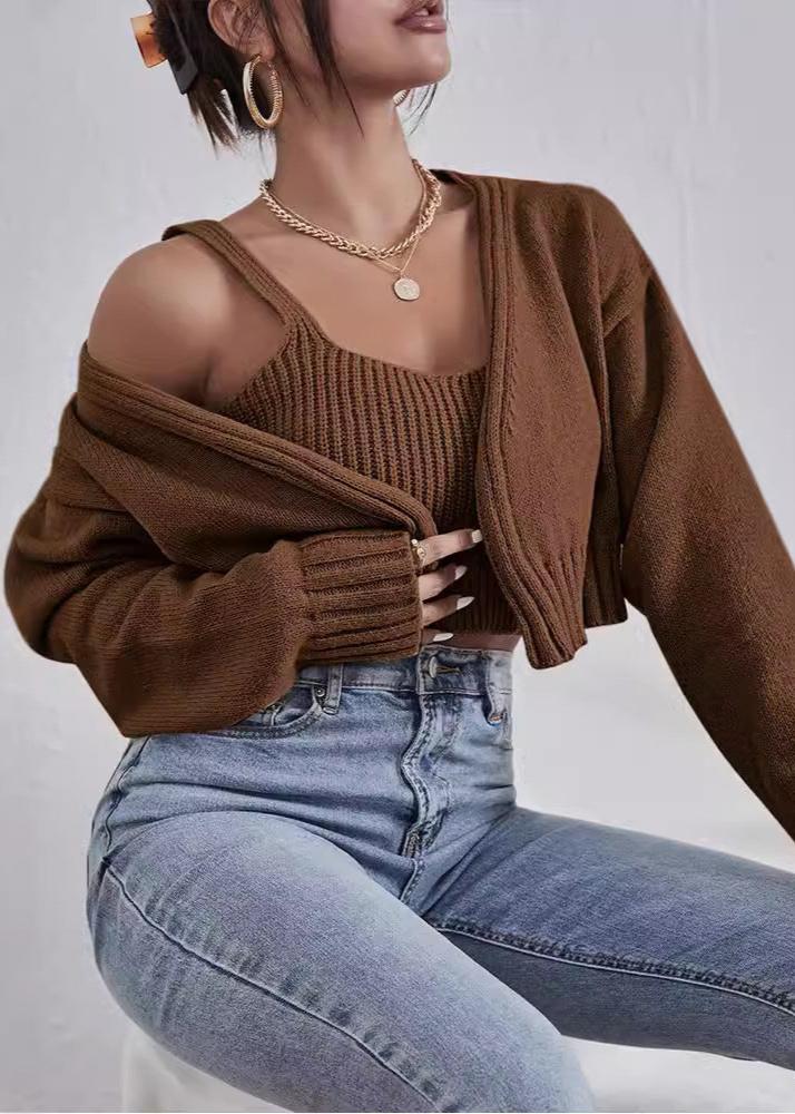 Cozy Knit Cropped Sweater & Cardigan Set