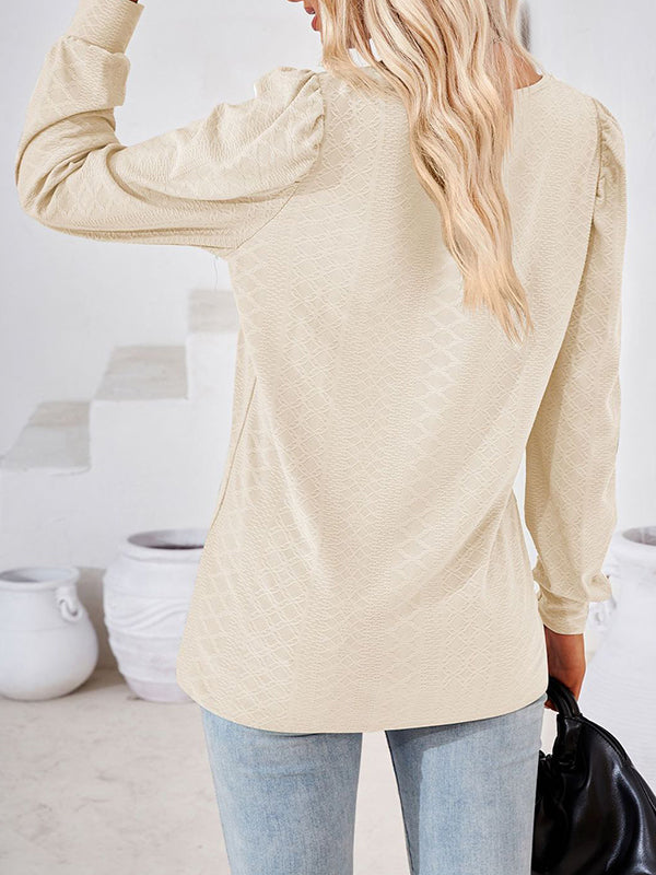 Loose Jacquard Solid Color Square-neck T-Shirts Tops