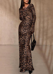 Round Neck Leopard Print Slim Fit Dress