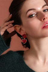 Vintage Rose Heart Drop Earrings