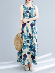 Loose Sleeveless Polka-Dot Round-Neck Maxi Dresses