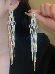 Hollow Rhine Stones Tasseled Drop Earrings