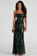 Sima Baroque Sequins Back Lace-up Maxi Dress