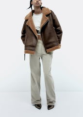 Lamb-Fur Trimmed Lapel Aviator Jacket