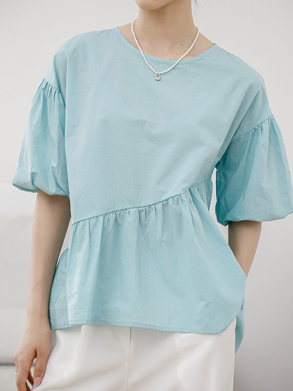 Half Sleeves Loose Solid Color Round-Neck T-Shirts Tops