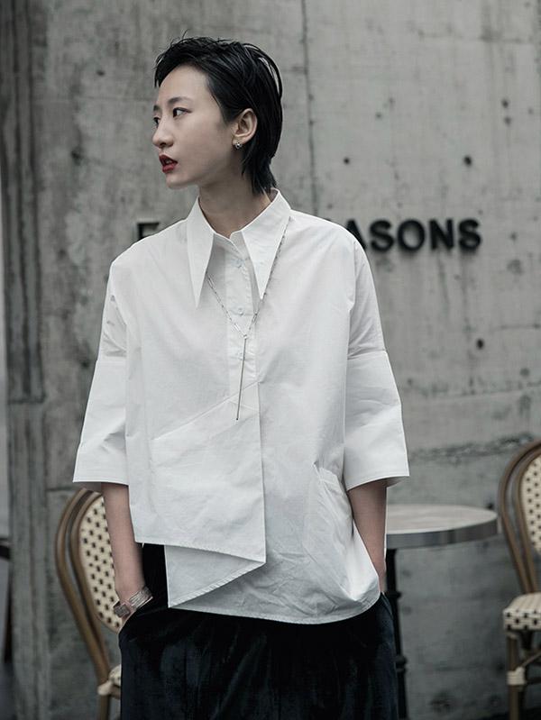 Creamy White Cropped Three-Quarter Sleeve Shirt