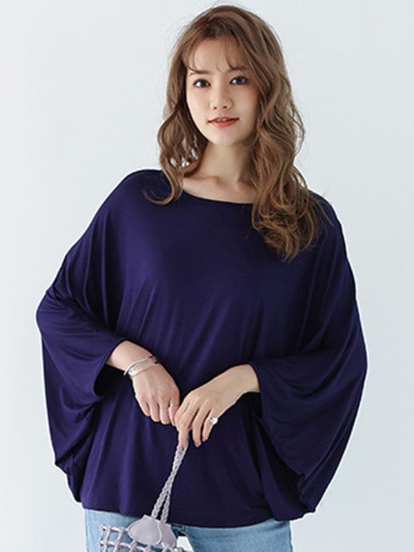 Vintage Loose Round-Neck Batwing Sleeves Shirts