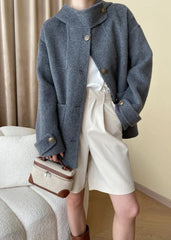 Chic Wool-Blend Buttoned Coat with Stand Collar