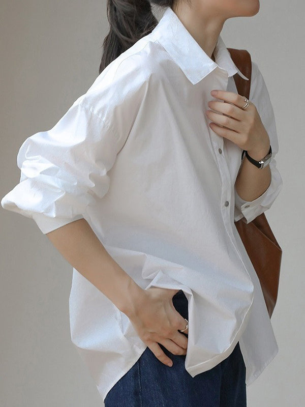 Long Sleeves Loose Split-Joint Lapel Blouses&Shirts Tops