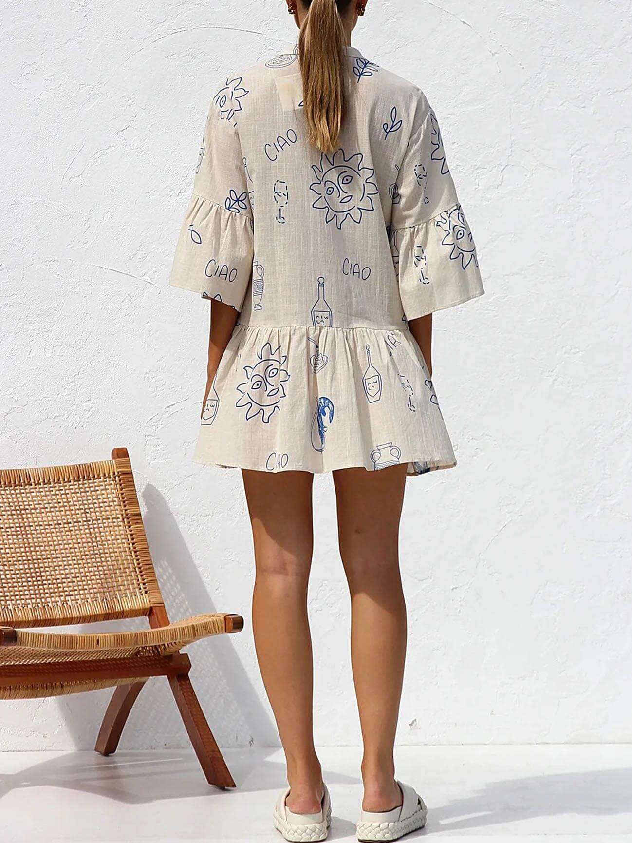 Sunny Siesta - Ethnic Style Loose Shirt Short Dress