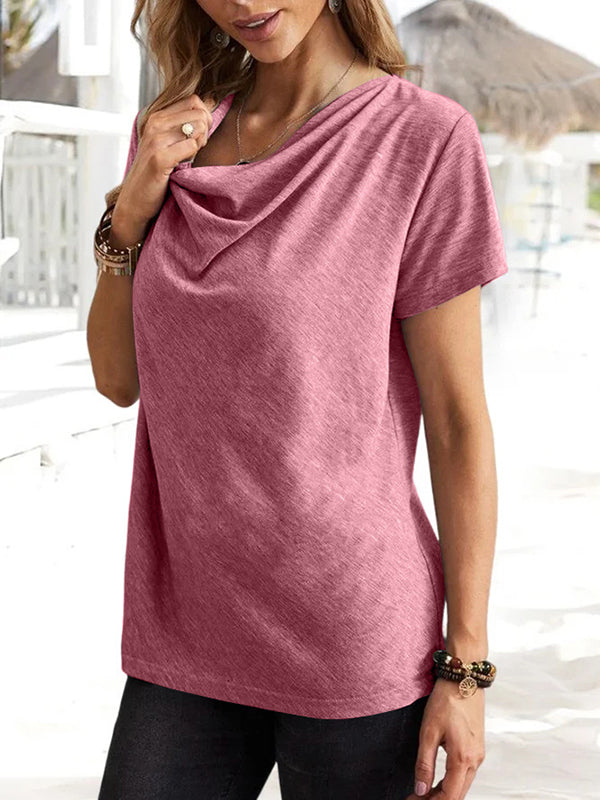 Loose Short Sleeves Solid Color U-Neck T-Shirts Tops