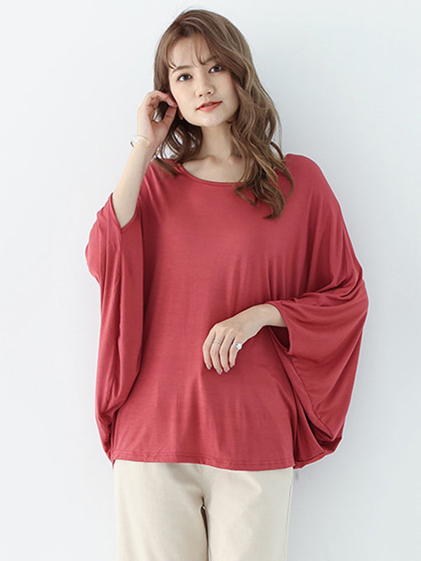 Vintage Loose Round-Neck Batwing Sleeves Shirts