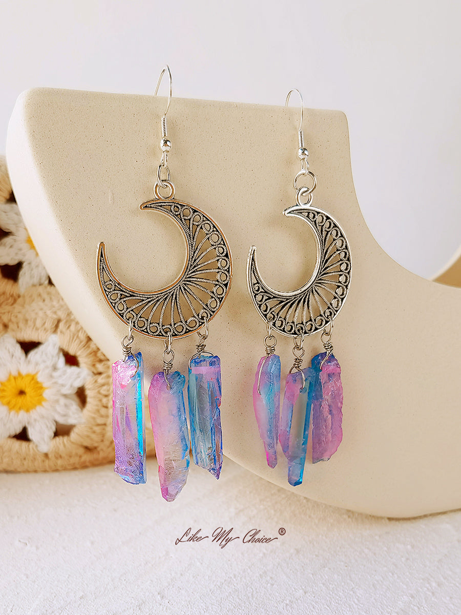 Rainbow Quartz Crystal Earrings