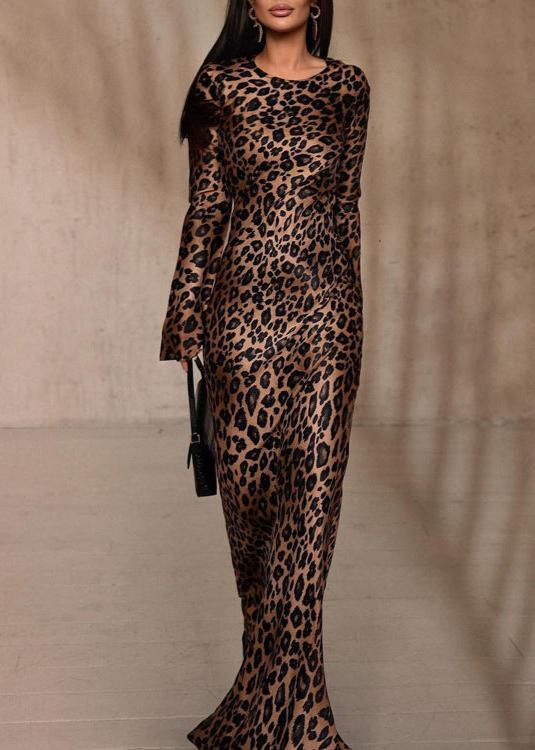 Round Neck Leopard Print Slim Fit Dress