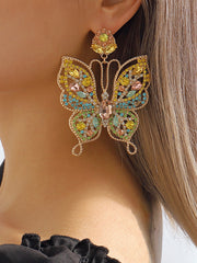 Butterfly Shape Rhine Stones Drop Earrings