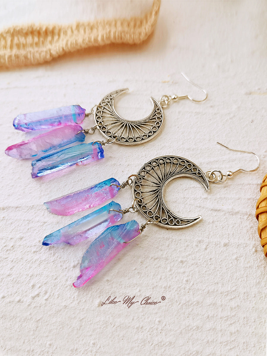 Rainbow Quartz Crystal Earrings