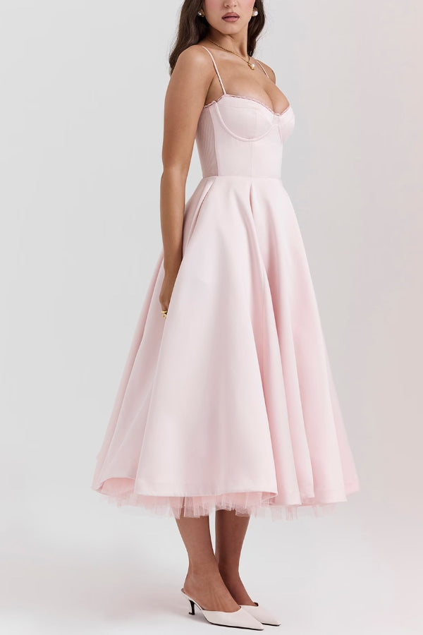 Suspender V-Neck Sleeveless Tutu Maxi Dress