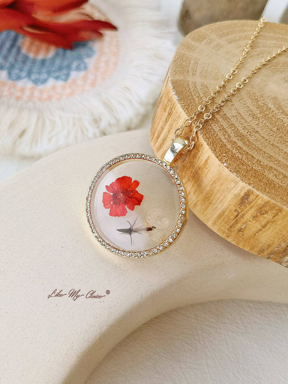 Birth Month Flower Resin Round Crystal Pendant Necklace