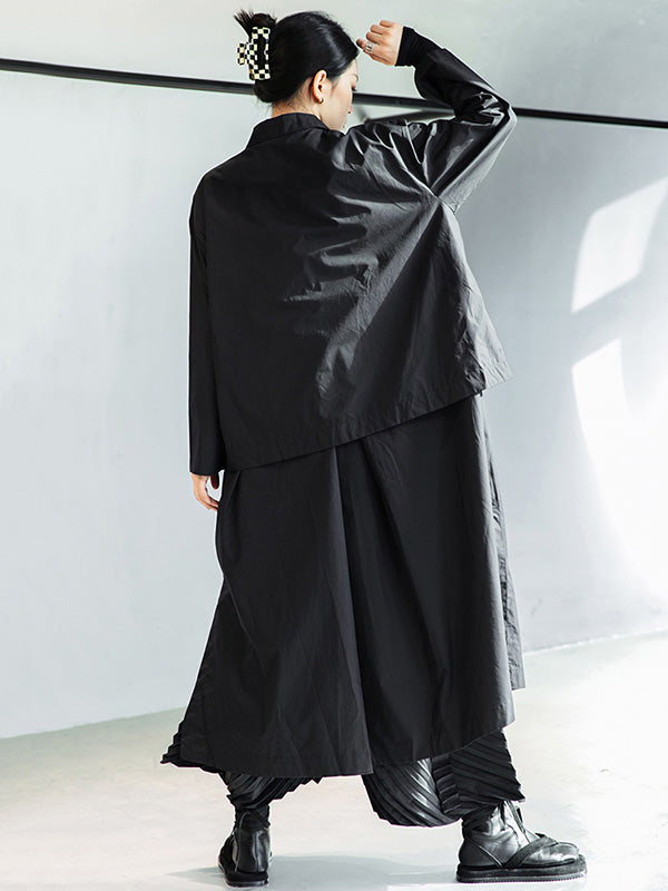 Loose Split-Joint Black False Two Trench Coat