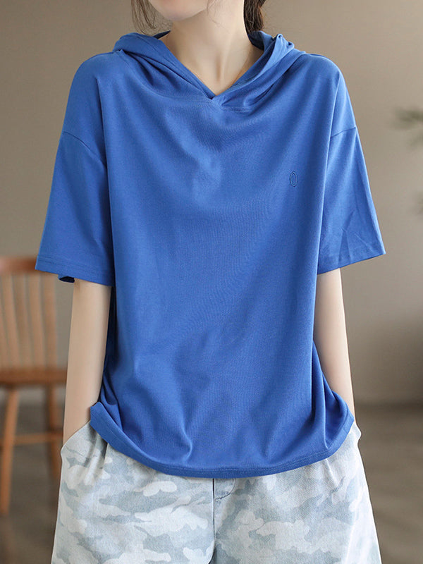 Short Sleeves Hooded Solid Color Hooded T-Shirts Tops