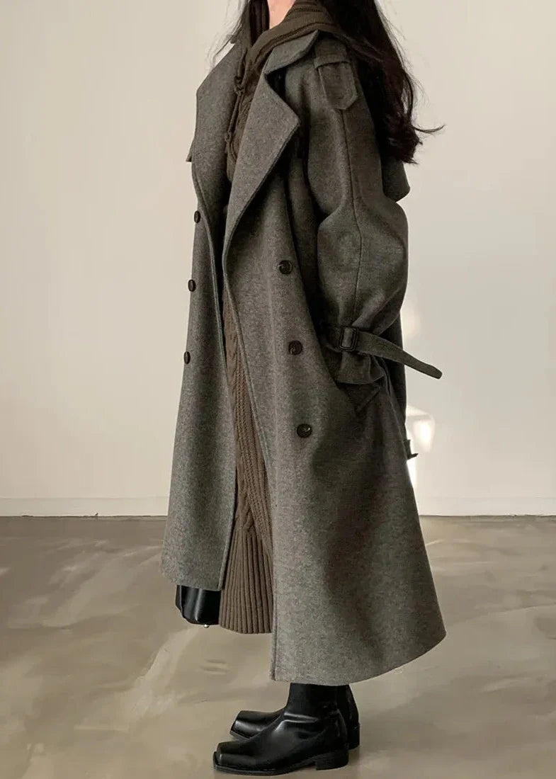 Timeless Elegance Double-Breasted Wool Coat - Mid-Length