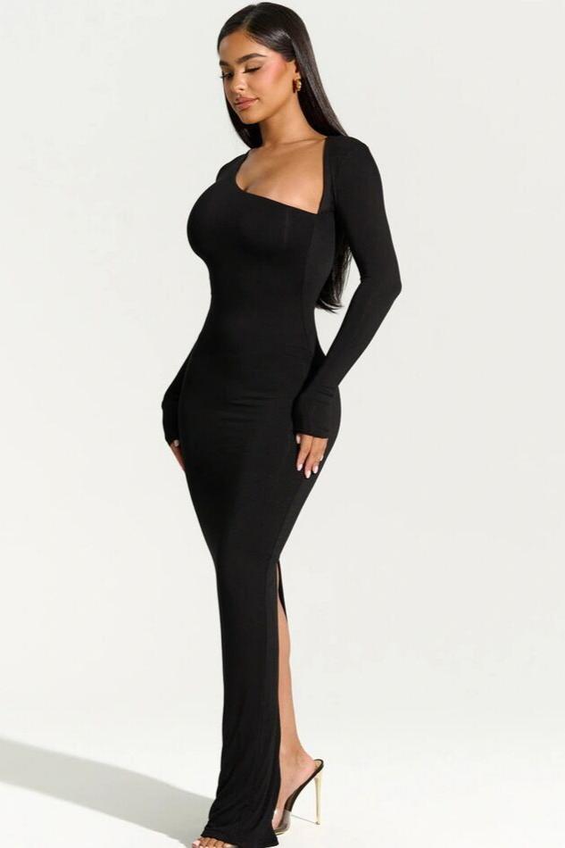 Eclipse Elegance - One-Shoulder Slim-Fit Maxi Dress