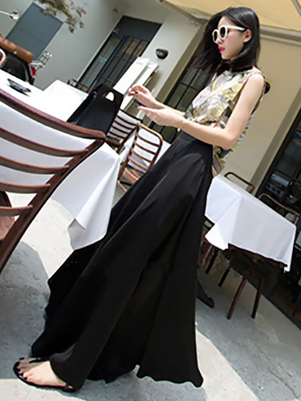 Simple Solid Color Elasticity High Waisted Wide Leg Pants